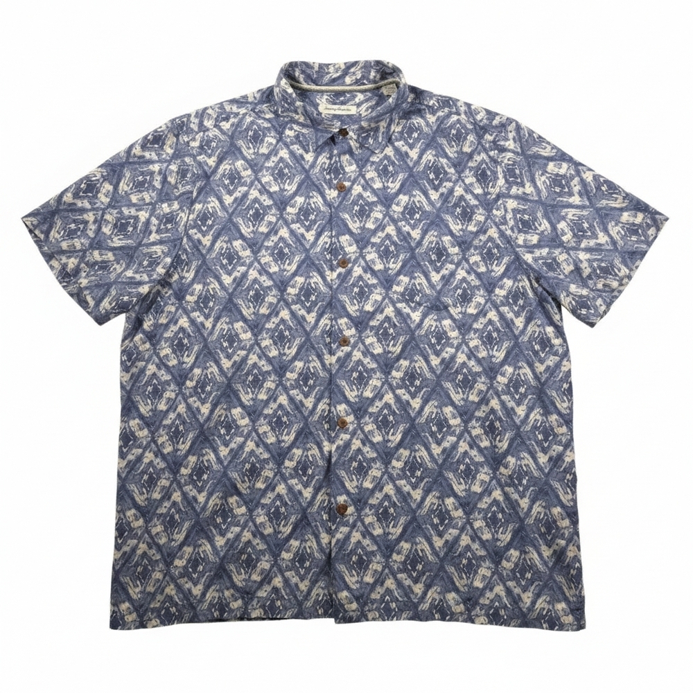 Tommy Bahama Blue Diamond Batik Silk Blend Shirt XXL